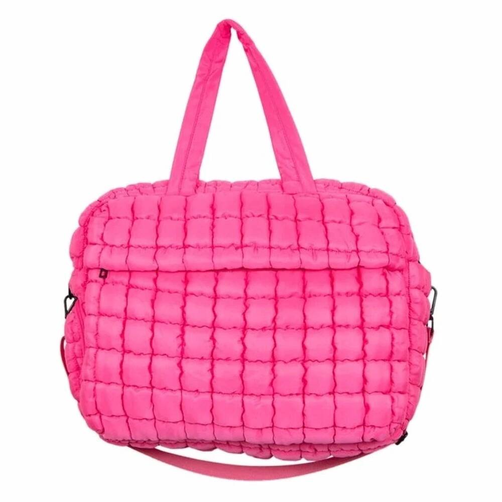 NEW KATYDID women's quilted puffer weekender duffle bag in hot pink